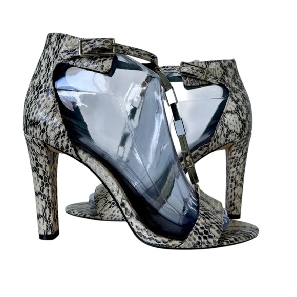 CALVIN KLEIN | Black & Cream Snakeskin Sandals Sz 7.5 - Picture 1 of 5